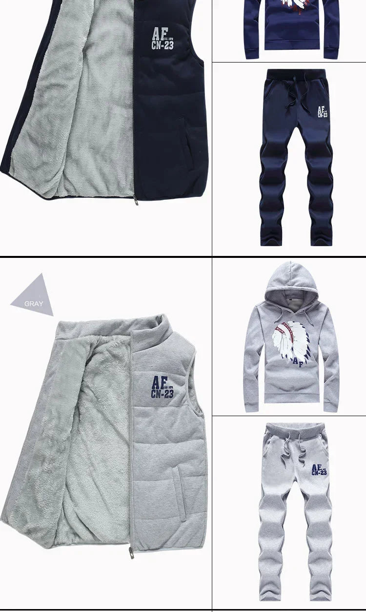 Men's 3-Piece Hoodie, Vest & Pants Set