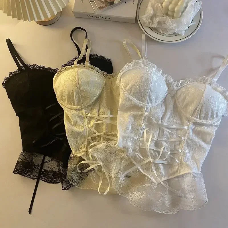 Lace Bandage Corset Sveless Crop Top