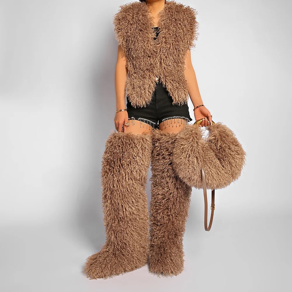 Winter Faux Wool Plush Furry Shoulder Bag