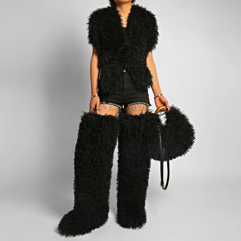 Winter Faux Wool Plush Furry Shoulder Bag