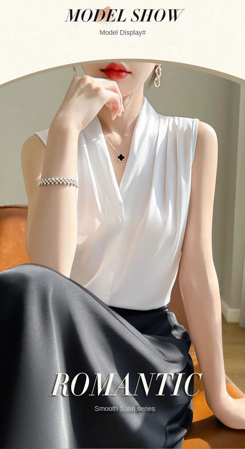 Solid Satin Sveless Office Blouse