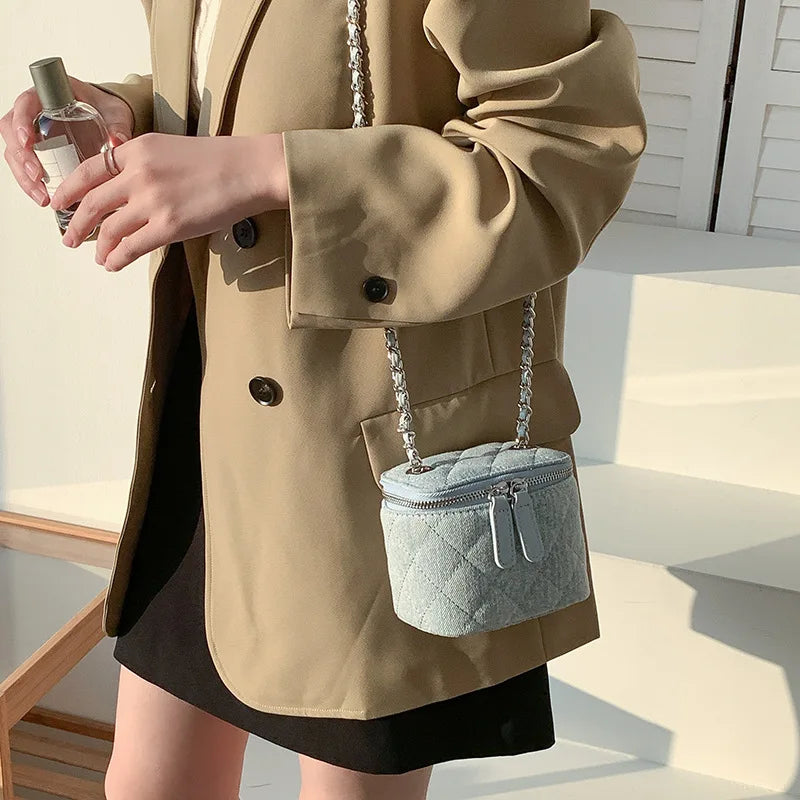Mini Denim Chain Box Crossbody Bag
