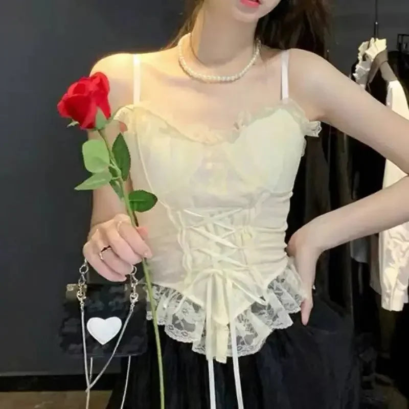 Lace Bandage Corset Sveless Crop Top