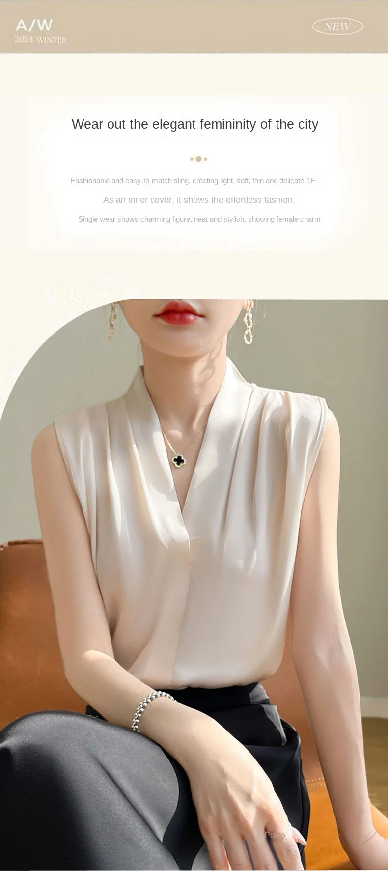 Solid Satin Sveless Office Blouse