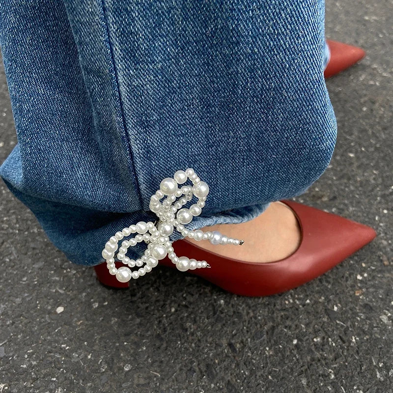 Imitation Pearl Bow Pin Pants Ankle Chain for Women | Jeans Jewelry Trouser Leg Clothing Accessory