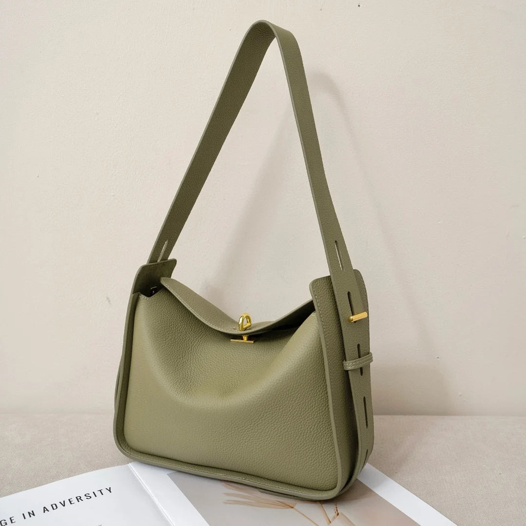 Niche Luxury Cowhide Wide Strap Large Capacity Shoulder Bag - Nitamoje