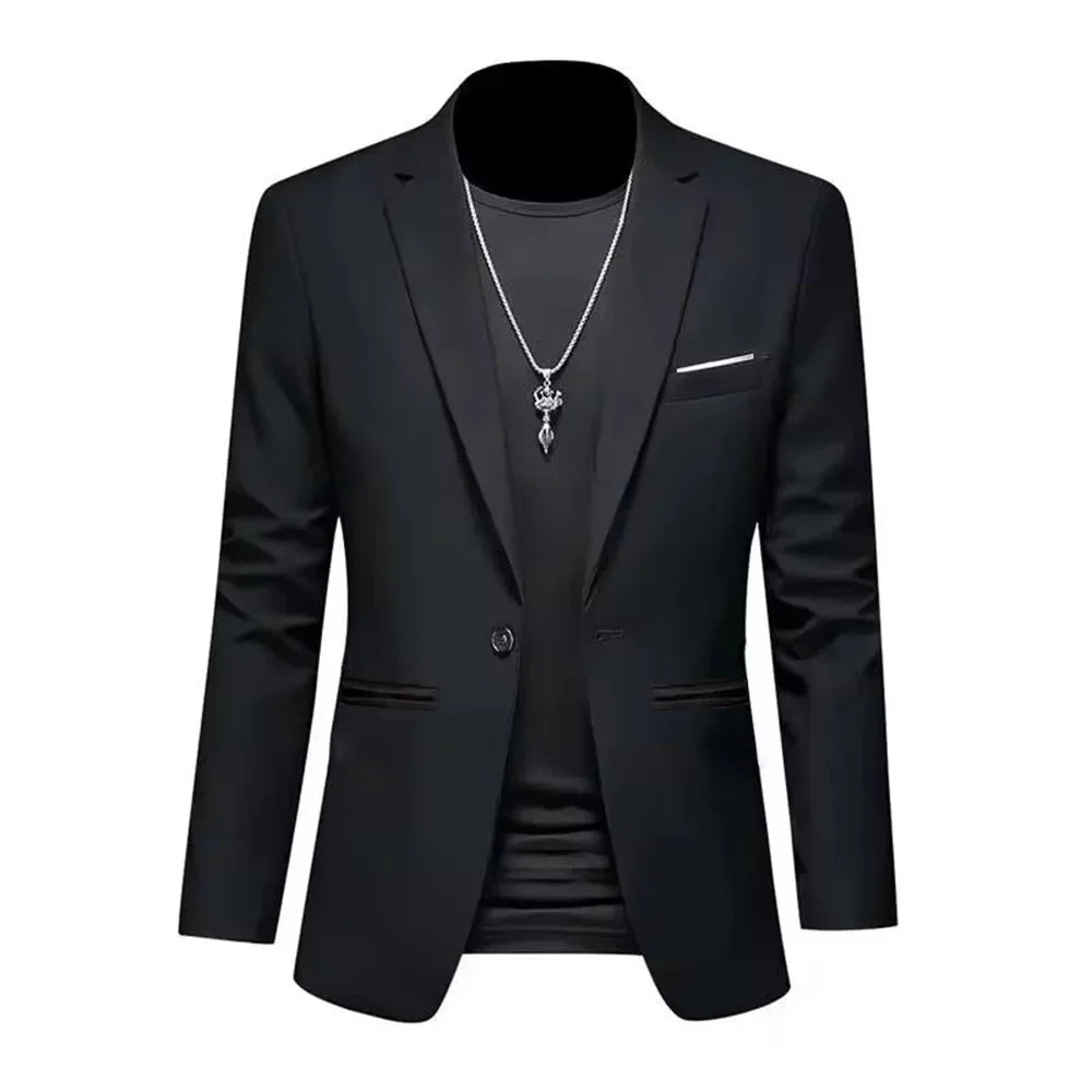 Men's Trendy Leisure Boutique Suit Jacket  Autumn Casual Business flattering Fit Non-ironing Single Button Suit Solid Formal Blouse