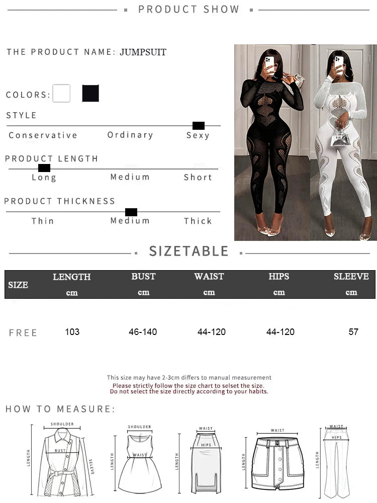 Women's Mesh Long Sleeve Cut-Out Fitted Jumpsuit