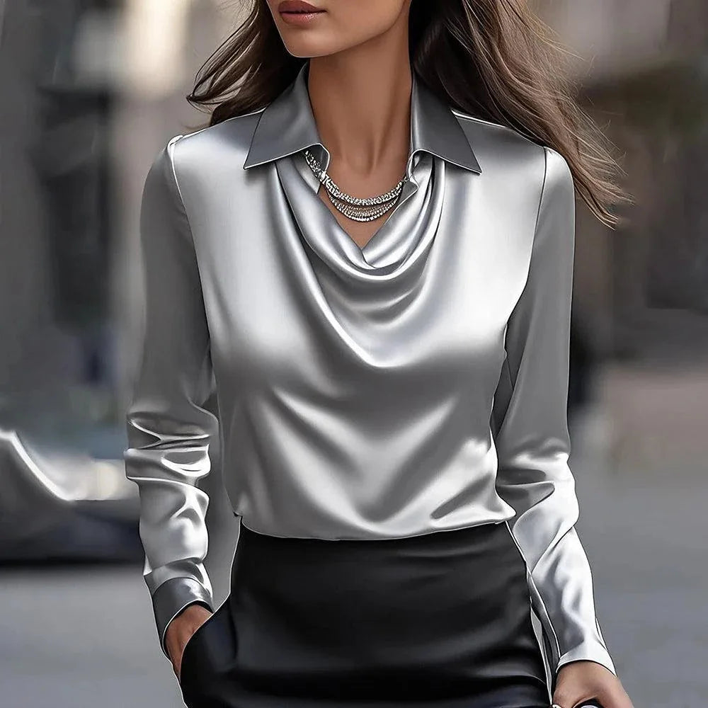 Solid Color Long Sve Office Blouse