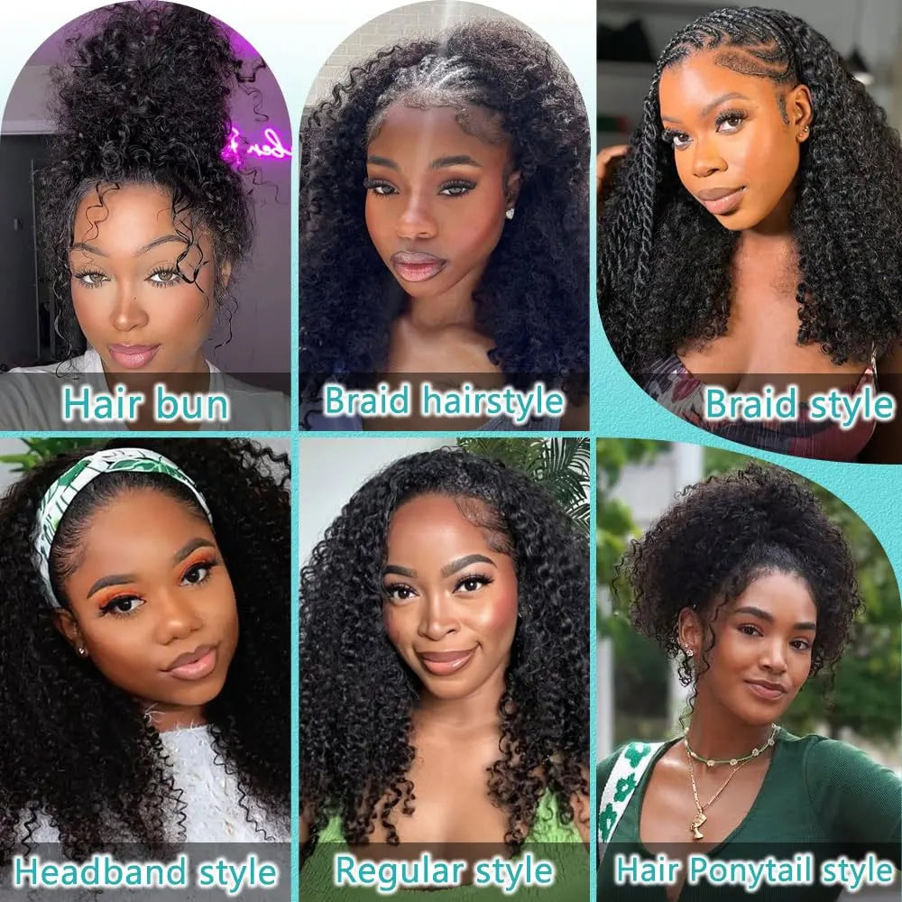 250% Half Wigs Human Hair Afro Kinky Curly Headband Wig Urade 3 IN 1 Half Wig With Drawstring Seamless Clip Ins Flip Over