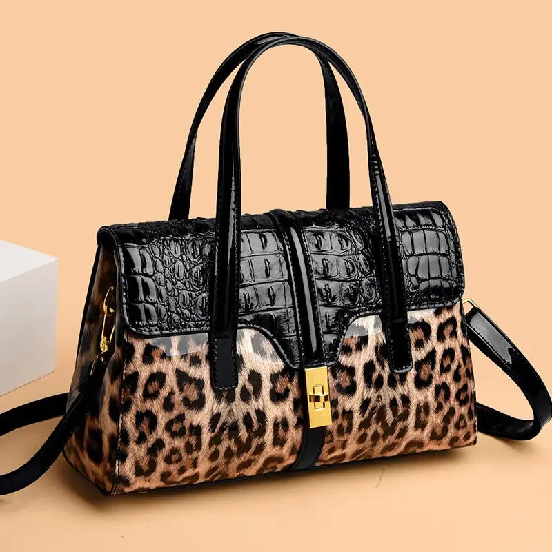 Leopard Print Patent Leather Luxury Crossbody Bag