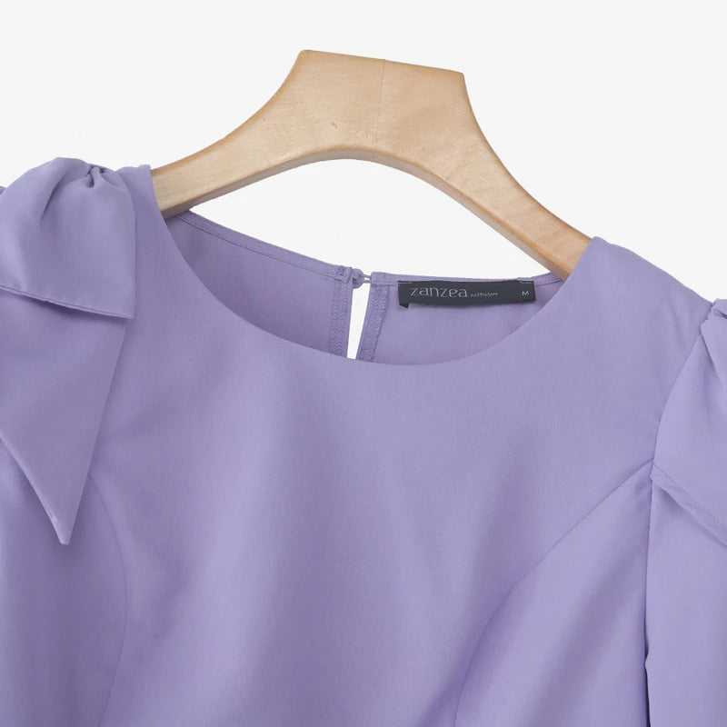Puff Sve Bow Office Tunic Blouse