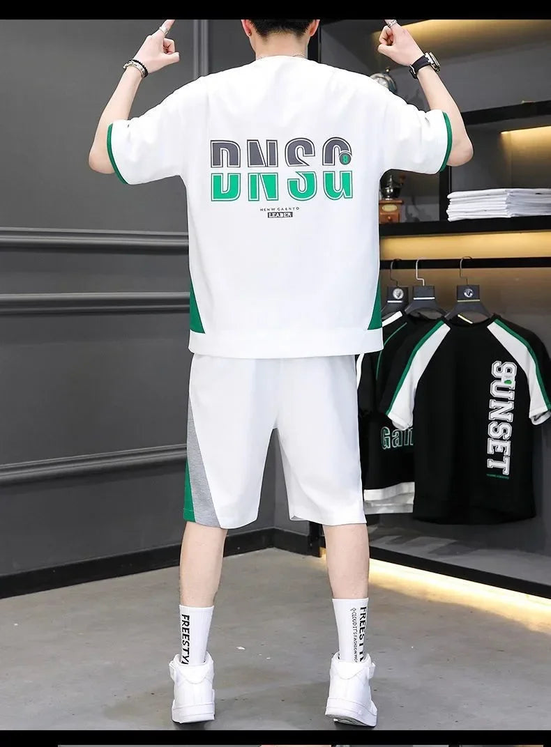 Men Summer Tracksuit Short T-Shirt +Shorts Set Sports Fashion Outfit Casual Sets Oversized Male Clothing Streetwear Suit for Men