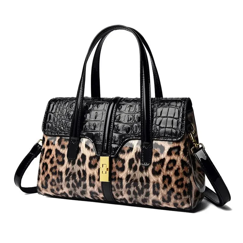 Leopard Print Patent Leather Luxury Crossbody Bag