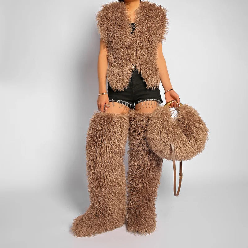 Winter Faux Wool Plush Furry Shoulder Bag