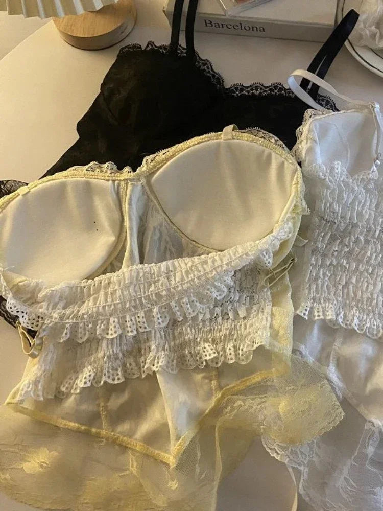 Lace Bandage Corset Sveless Crop Top