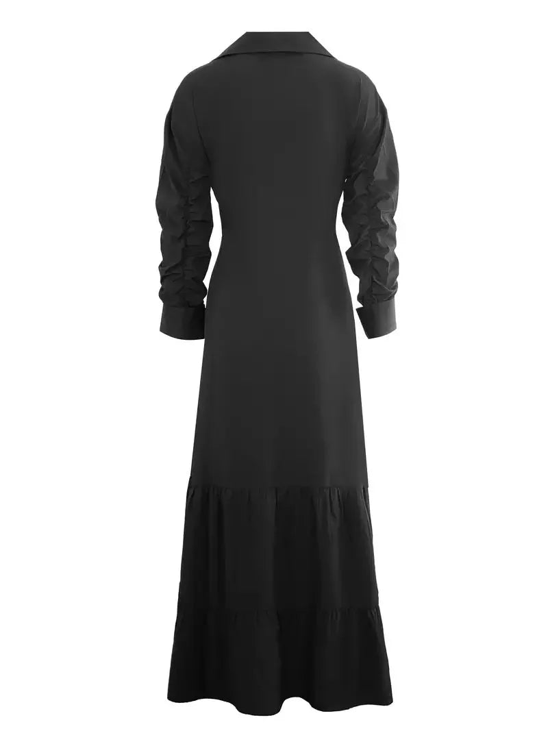 Women's Shirt Dress Suit Collar Fashion Button Belt Bow High Waist flattering and Elegant Office Skirt
