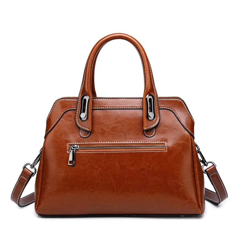 Oil Wax Cowhide Genuine Leather Shoulder Bag