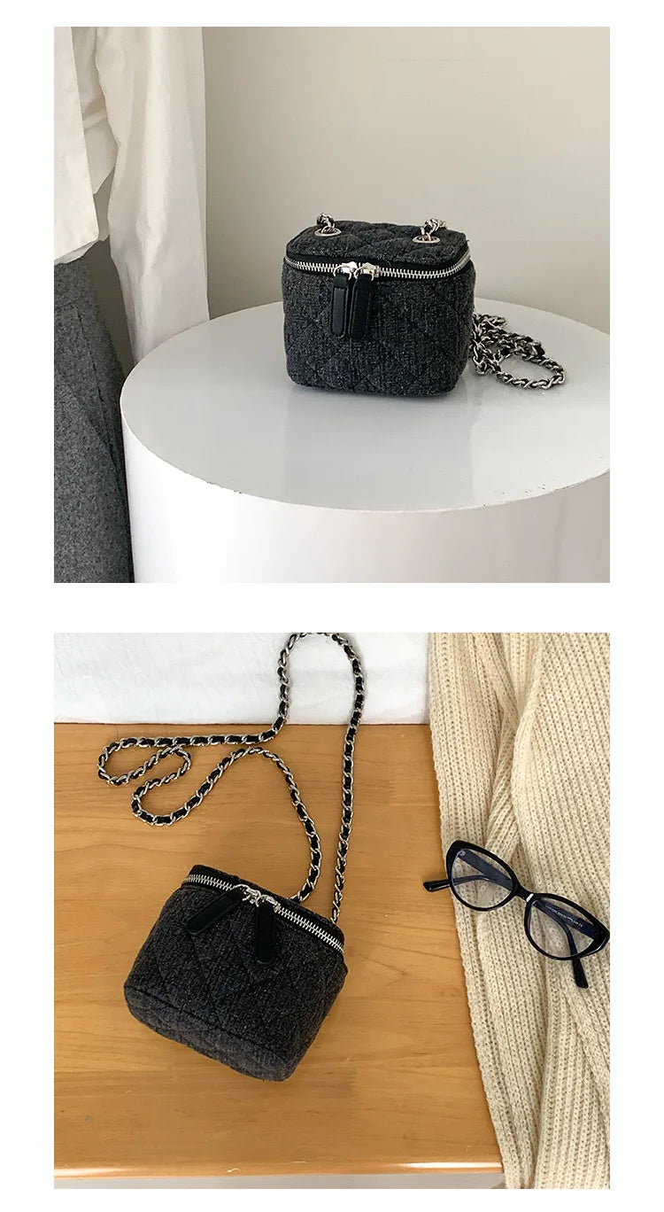 Mini Denim Chain Box Crossbody Bag