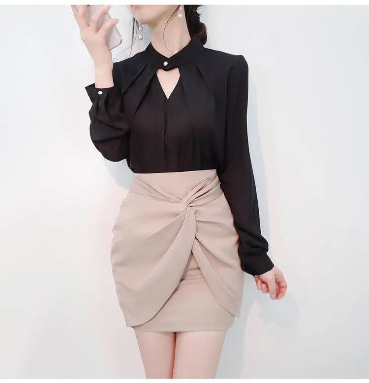 Solid Blouses Women Chiffon Shirts Long Sve flattering Hollow chic All-match Basic Spring Summer Tops Thin Chic Elegant Female Ins