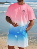 Men's Gradient Print Short Sleeve & Shorts Summer Set