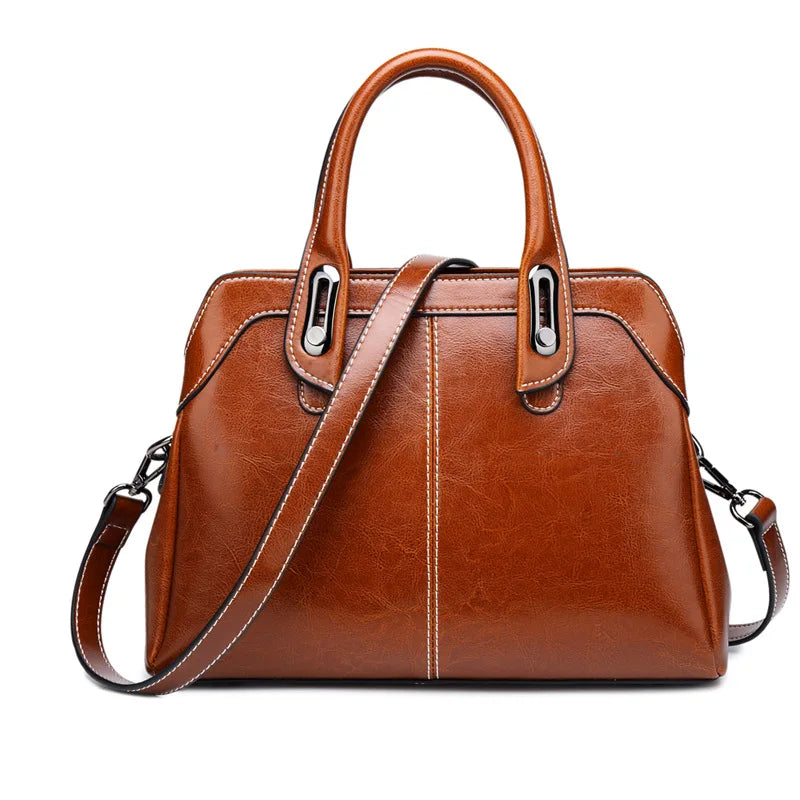 Oil Wax Cowhide Genuine Leather Shoulder Bag
