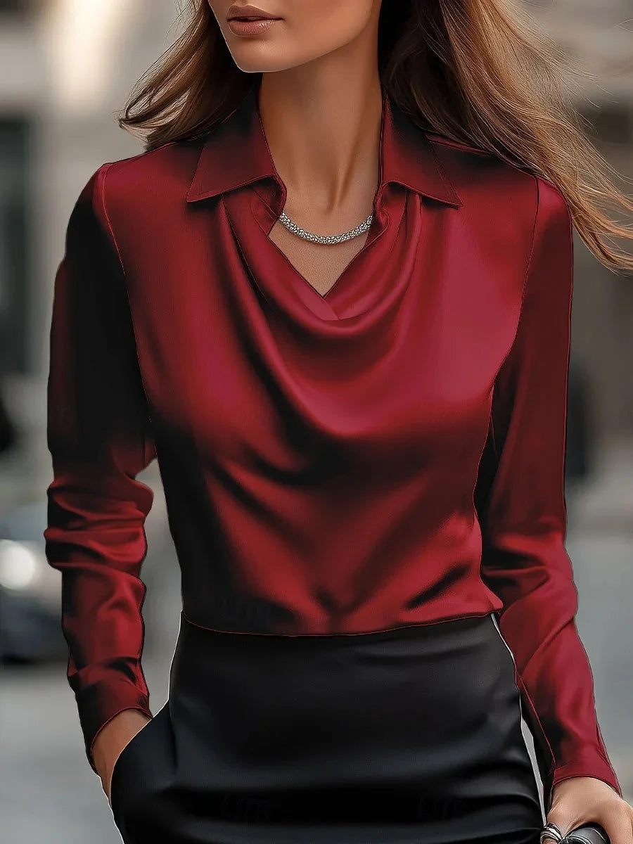 Solid Color Long Sve Office Blouse