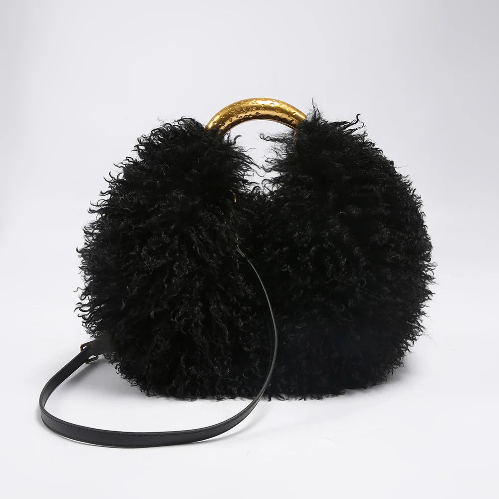 Winter Faux Wool Plush Furry Shoulder Bag