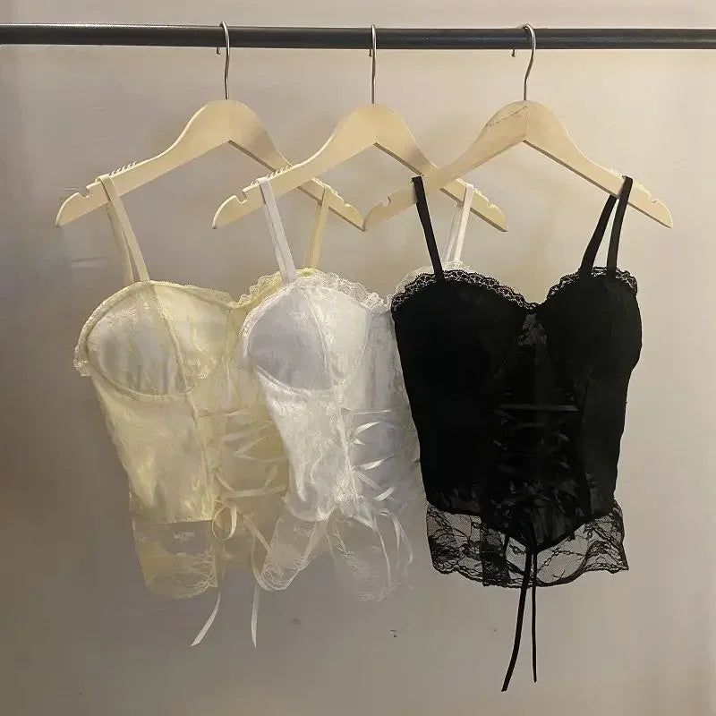 Lace Bandage Corset Sveless Crop Top