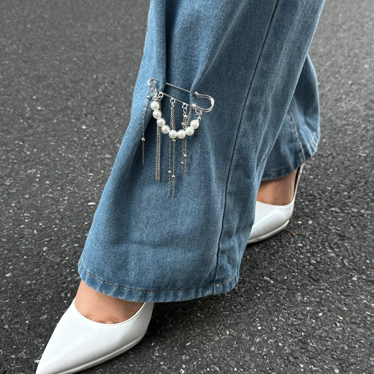 Retro Sweet Imitation Pearl Metal Chain Tassel Pendant Pin Pants Foot Chain  Creative Girl Fashion Sweet Fashion Jewelry