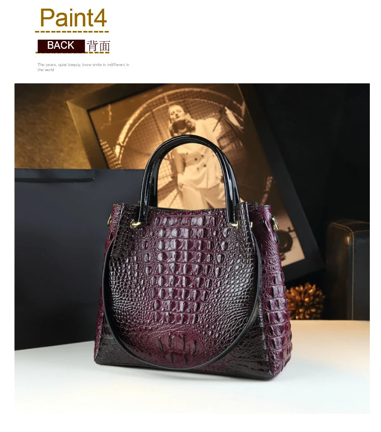 Crocodile Print Leather Tote & Shoulder Bag