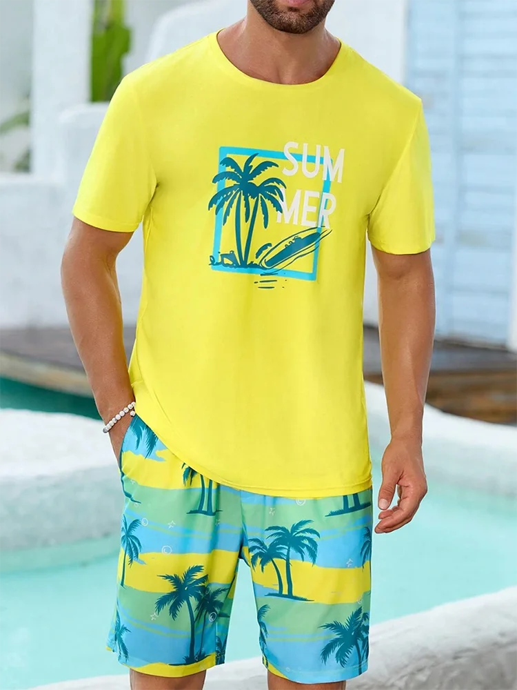 Men's Gradient Print Short Sleeve & Shorts Summer Set