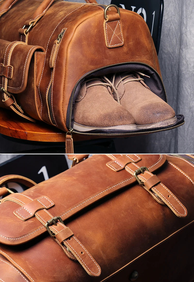 Vintage Crazy Horse Leather Duffle Bag