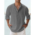 Men's Cotton Linen Short Sleeve Shirt | Solid Color Henley Casual Beach Hawaiian Vacation