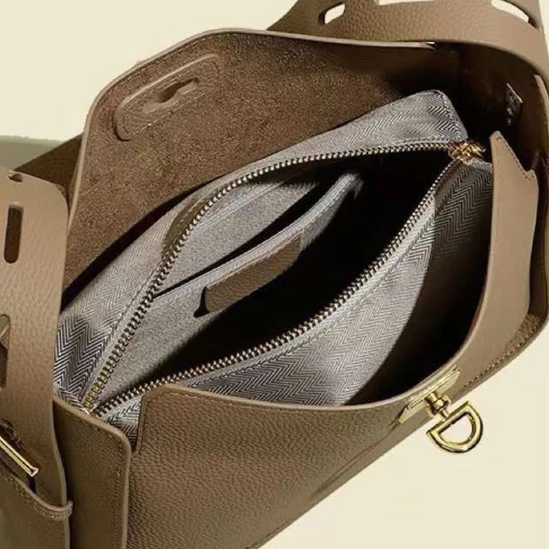 Niche Luxury Cowhide Wide Strap Large Capacity Shoulder Bag