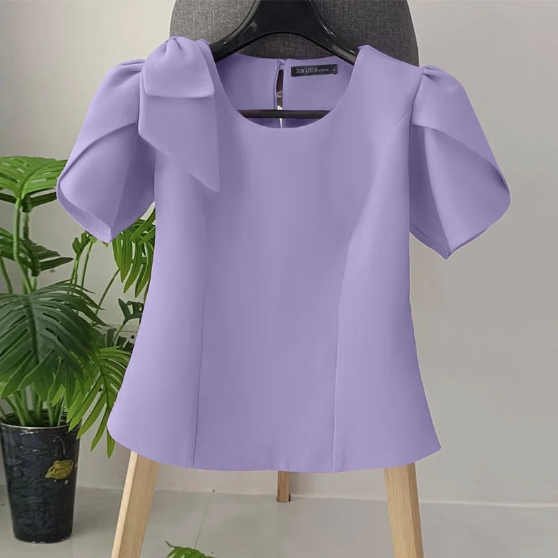 Puff Sve Bow Office Tunic Blouse