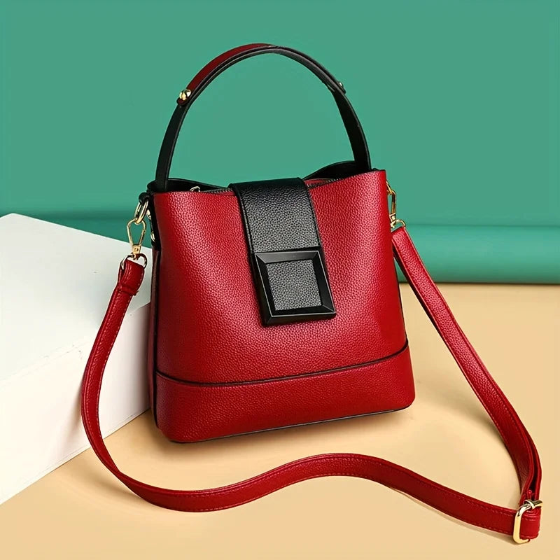 Elegant Solid Color Bucket Bag with Adjustable Shoulder Strap Versatile Crossbody Handbag for Women, Lightweight with Zipper.