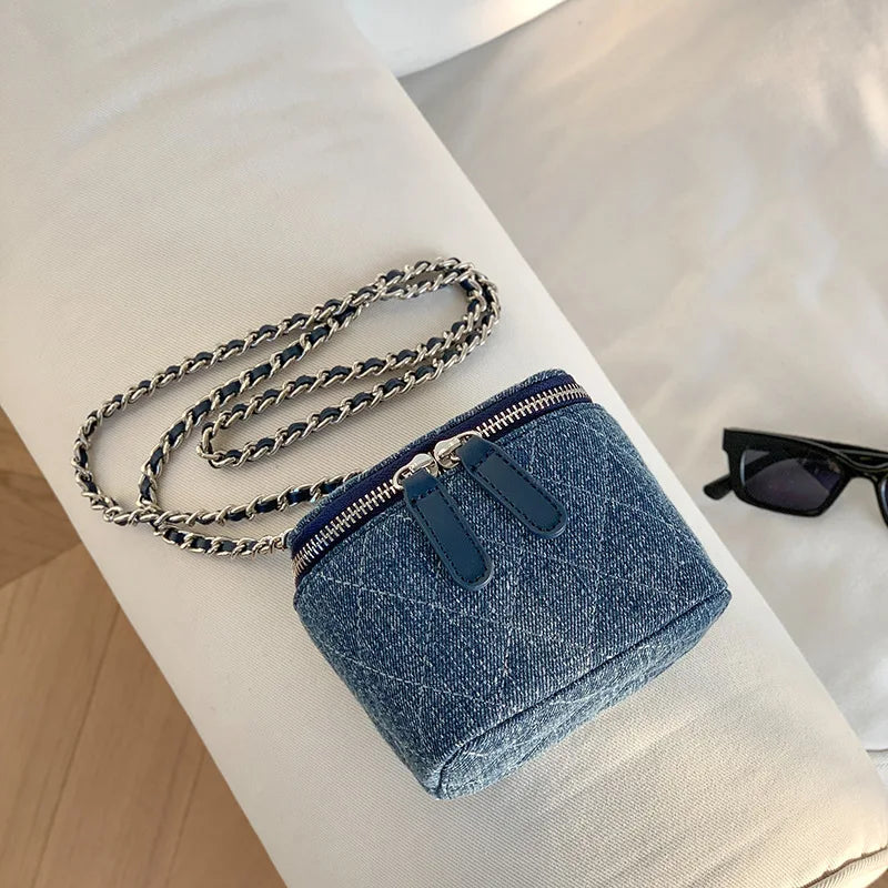 Mini Denim Chain Box Crossbody Bag