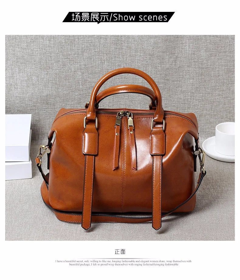 100% Genuine Leather Large Crossbody Shopping Tote