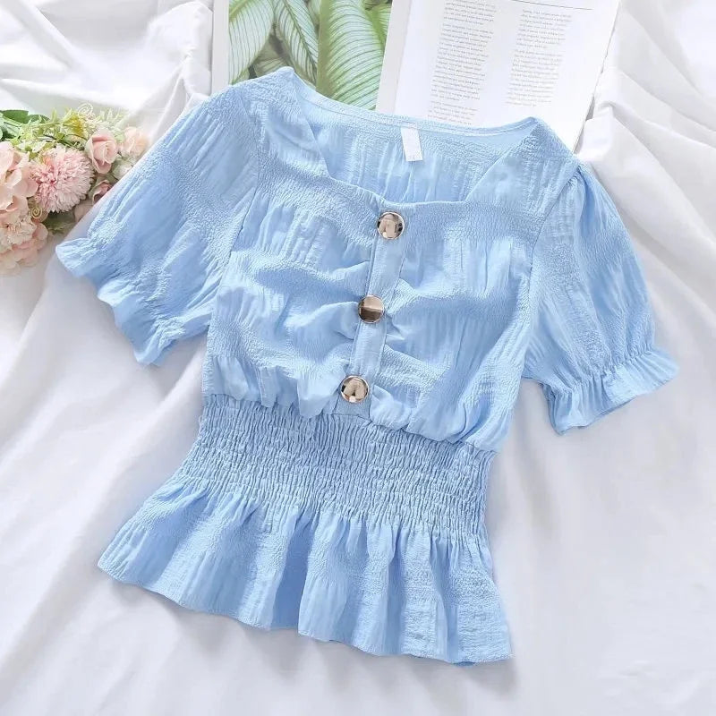Vintage Puff Sve Corset Chiffon Blouse