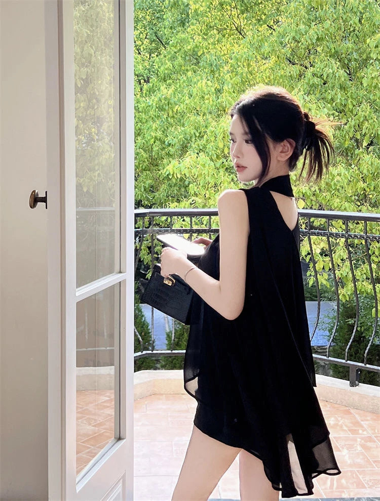 Black V-Neck Chiffon Blouse