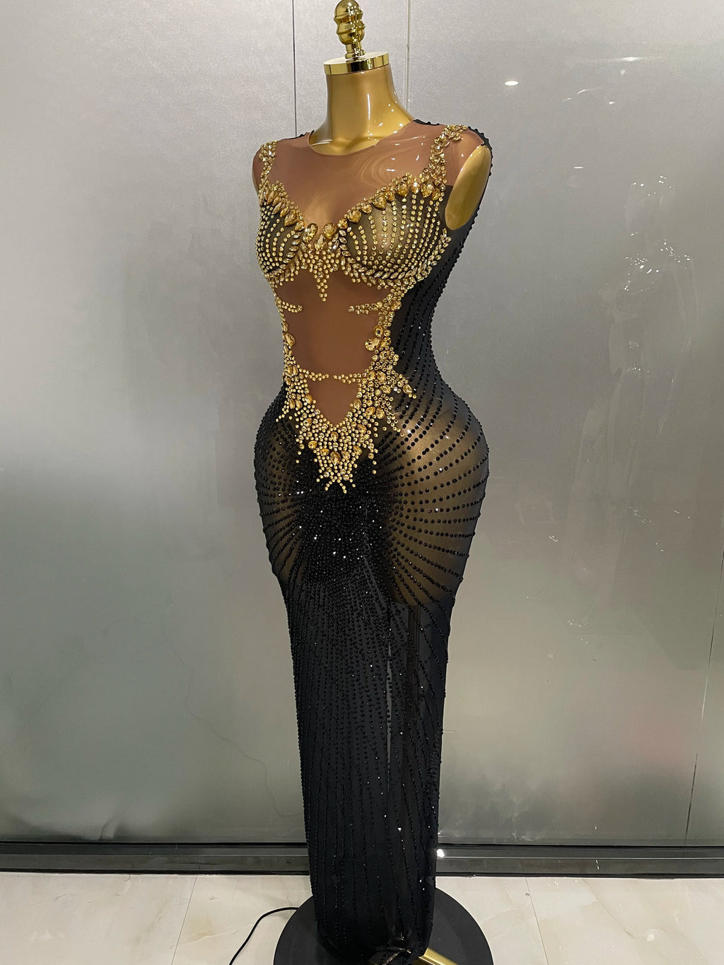 Sparkly Rhinestones Sleeveless Long Dress