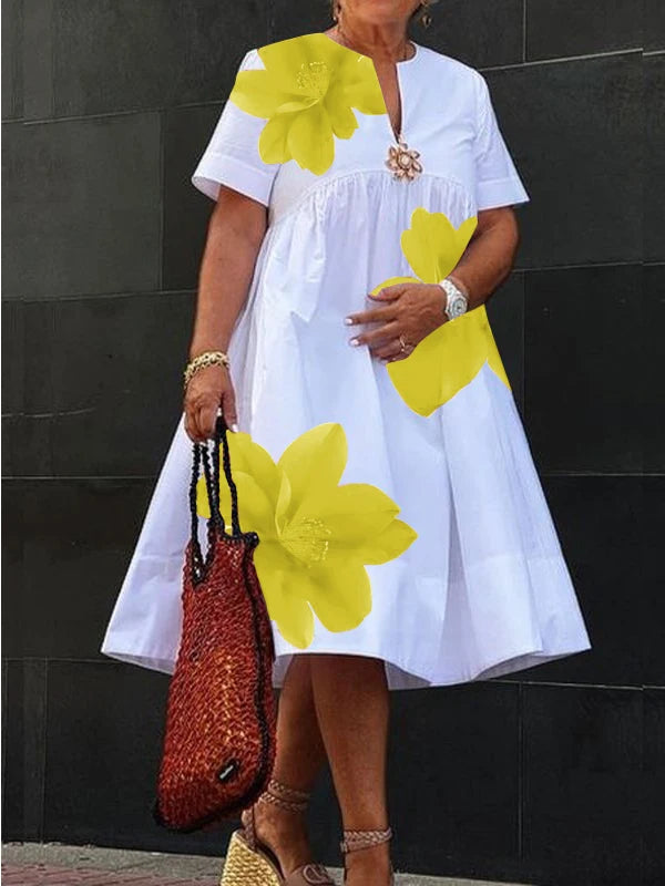 Women Midi Shirts Dress  Short Sleeves Black and White Polka Dot Daily Casual Simple Female A-line Dresses