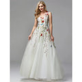 A-Line Floral Lace Prom Dress | Floor-Length Strapless Spaghetti Strap Formal Gown
