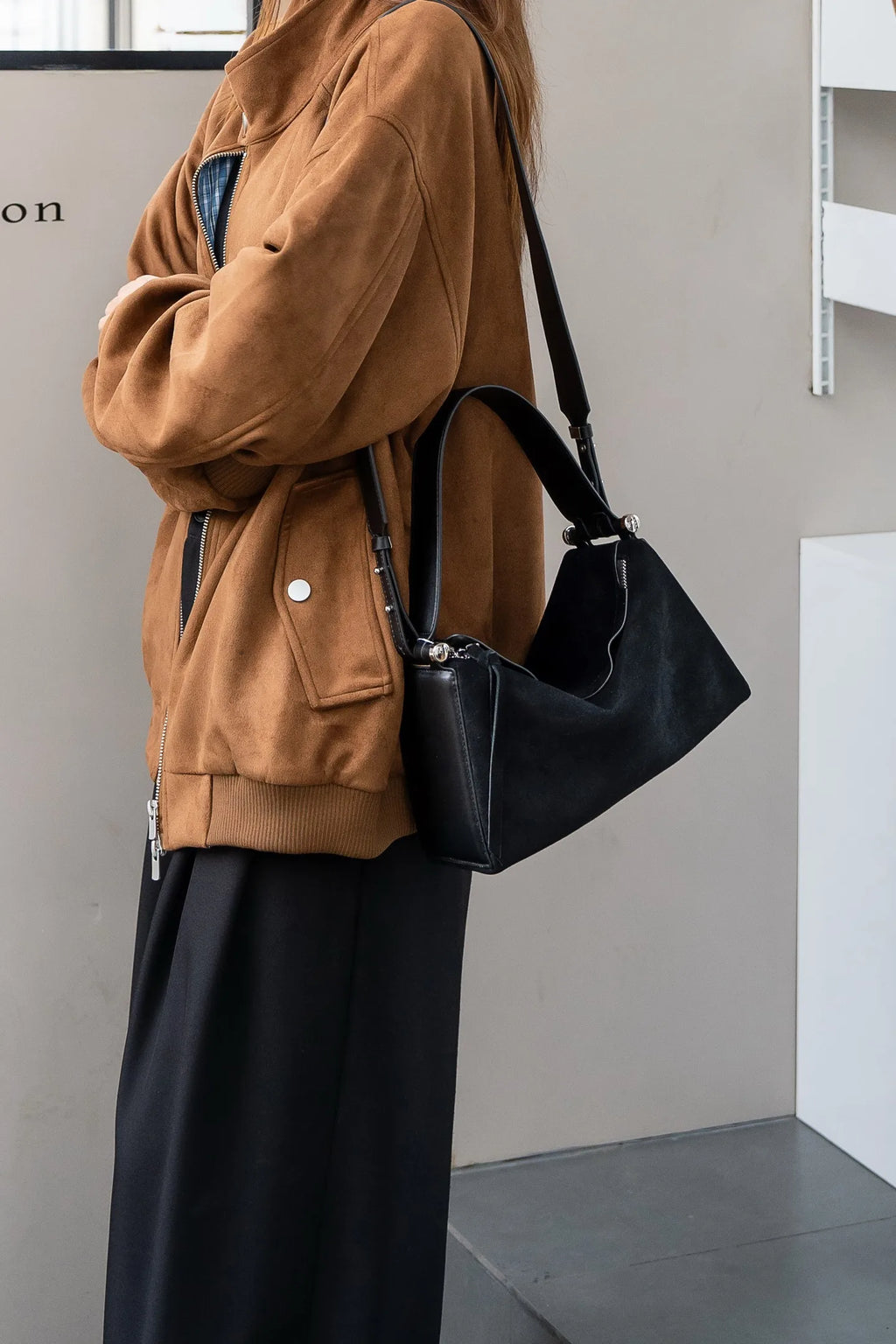 Niche Luxury Cowhide Wide Strap Large Capacity Shoulder Bag
