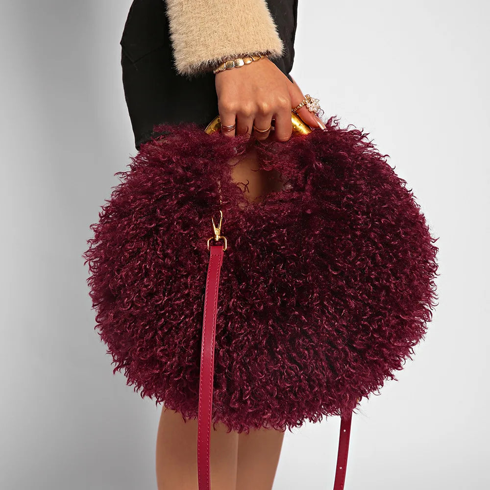 Winter Faux Wool Plush Furry Shoulder Bag