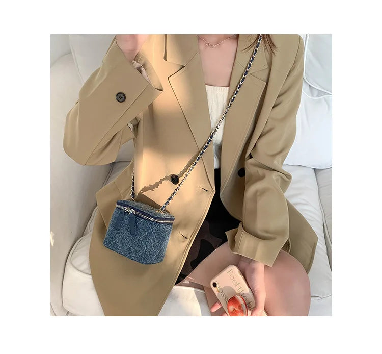 Mini Denim Chain Box Crossbody Bag