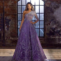 Elegant Long Sleeve Evening Gown | Gold Detail Side Slit flattering Fit Formal Dress - Nitamoje