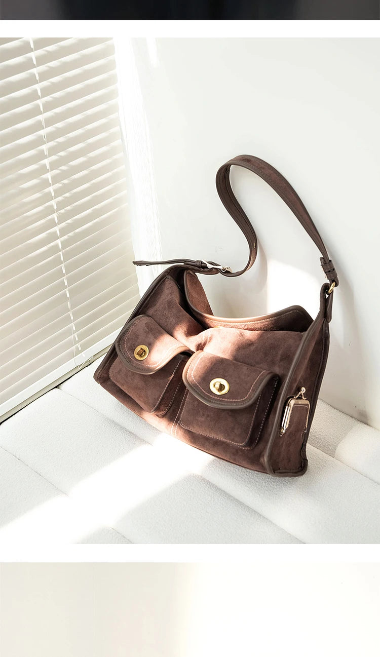 Suede Pillow Shoulder Crossbody Bag