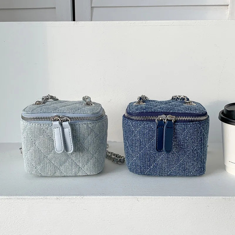 Mini Denim Chain Box Crossbody Bag